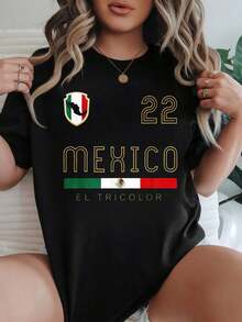 Camia de mujer del equipo nacional deéxico 22 con estampado de la bandera tricolor en opciones de color blanco y negro, camia gráfica casual de verano para mujeres, top deportivo de moda para fanáticos del fútbol, camias de verano, camias gráficas, atuendos de verano para mujeres, camias gráficas, tops cortos para mujeres, tops para mujeres, vintage de algodón, ropa linda, atuendo de Navidad para mujeres, vestidos elegantes de mujer Ideal para regalar. Camiseta de mujer. Elegante. Estilo bohemio. Prenda suave, transpirable y cómoda, perfecta para primavera, verano y otoño; ideal para vacaciones, viajes y uso diario. Perfecta para ver un partido. - Negro - Ver 7