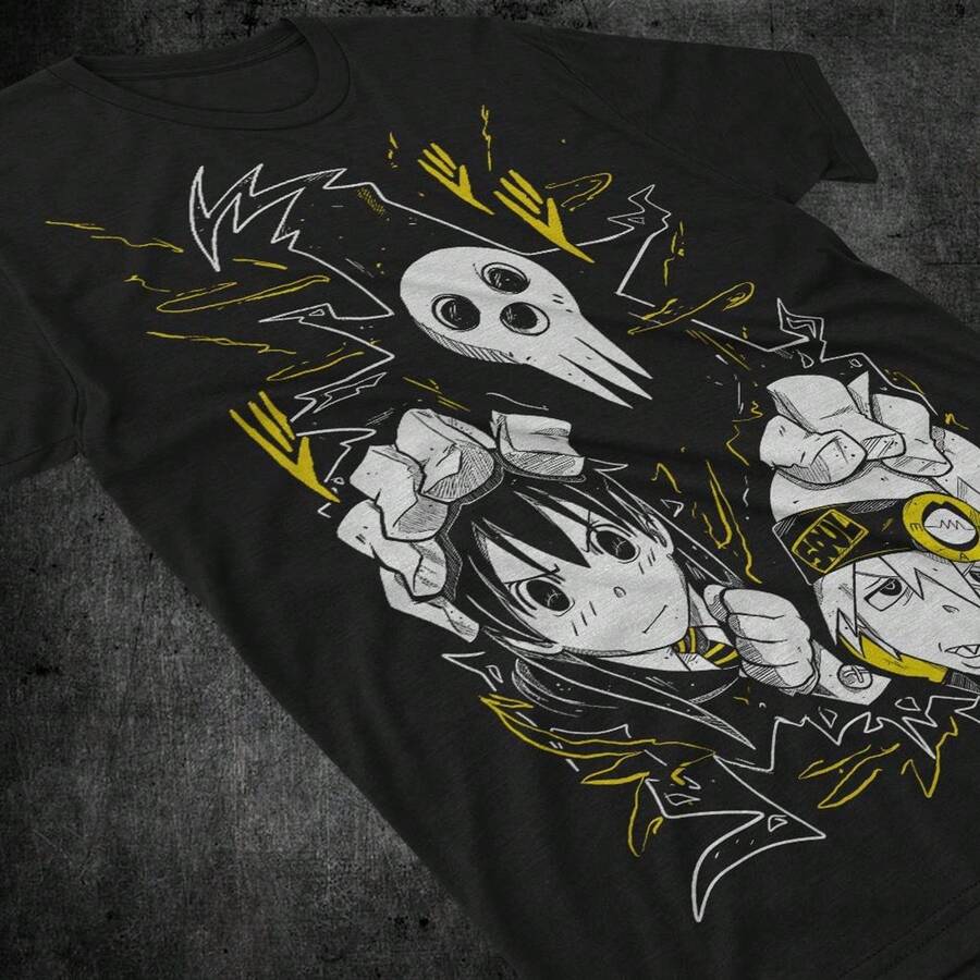 Camiseta unisex de algodón grueso de 220 g de Soul Eater Anime, modelo Maka Albarn, Black Star VapoR1Wave T1EE. Suave y transpirable, con excelente elasticidad, agradable para la piel y cómoda para usar todo el día. Diseño clásico y casual, fácil de combinar, ideal para salidas diarias, estilo urbano, deportes, citas y reuniones informales durante todo el año. - Negro - Ver 1