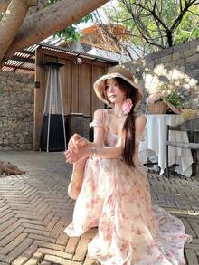 Women Long Dresses - Pink - View 3