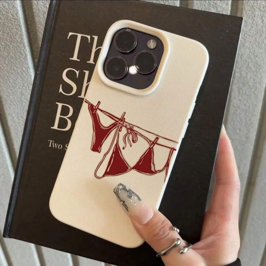 Casing Ponsel TPU Motif Bikini Merah Anggur Vintage Gaya Resor 1 buah, Kompatibel dengan iPhone 17 Pro Max/17/16 Pro Max/15/13/12/11, S20 FE/A15/S24/A55, Note 11/Note 12/Note 13 Pro, Pelindung Lembut Seluruh Bodi - Putih - View 1