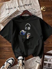 Stylish Casual Short-Sleeve T-Shirt, A  Short-Sleeve T-Shirt For Spring And Summer 2026, Made In Mexico, 180 Grams. Cartoon Print, Couple Design, Suitable For Indoor Or Outdoor Wear. Crew Neck, Unisex, Ideal For The Office And Leisure. One-Pack. - BK-P631577SLNDXZGY575 - 查看 4