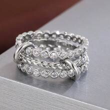 1 pieza Anillo de mujer con diseño de lunares trenzado y circonita cúbica de moda - Multicolor - Ver 2