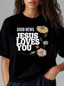 Multicolor Fitted T-Shirt - Bible Verse Print - 180g Pure Cotton T-Shirt - Suitable For Churches And Women Believers/Church Choirs/Evangelism Meetings/Summer Gospel Camps/Passion Week/Easter/Five Hundred And Fifty Days Of /Processed In The USA - 黑色 - 查看 6
