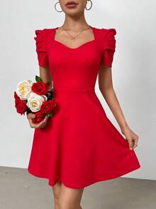 Vestido romántico de manga corta para mujeres para fiestas de verano, vacaciones y el trabajo - Negro 2 - Ver 3