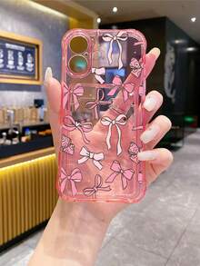 1个粉色透明TPU可爱蝴蝶结设计防震全包手机壳，线条精致，独特少女风设计，时尚百搭创意手机壳 - 彩色 - 查看 4
