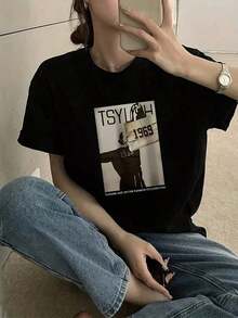 Camiseta de manga corta con un retrato de 1969 estampado, cuello redondo, estilo casual, prenda de mujer para primavera y verano.Oferta relámpago.Artículos de moda y supers Recomendado por mucha gente vale la pena comprar UV36 - Negro - Ver 10