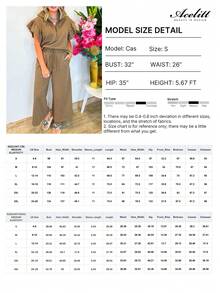 Acelitt Summer Solid Color Knitted Textured Ruffle Sleeve Zipper Top And Wide Leg Pants Set, Casual For Home And Going Out - Brown - View 4