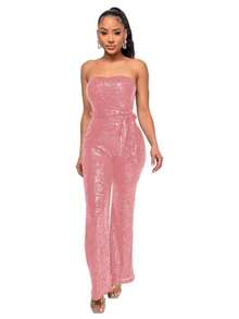 New Women's Jumpsuit, Hot Style, Sleeveless, Sequined, Backless, With Ribbons, Tube Top, Sexy Design, Perfect For Photoshoots, Nightclubs, Parties And Evening Looks - 粉紅金色 - 查看 6