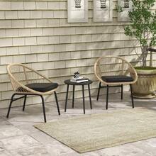 3-Piece Rattan Garden Furniture Set, Balcony Furniture Set With Coffee Table And 2 Chairs, Seating Set With Cushions, Weather-Resistant, Polyester, Yellow - 黃色 - 查看 2