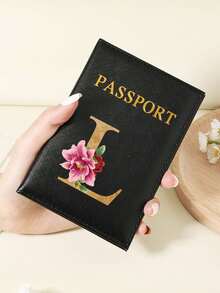 Floral Letter Print Passport Holder Wallet & Card Holder, Slim Travel Purse For Couple, Fits Cards & IDs, Lightweight Portable - Burgundy - View 43