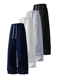 Blueplus Men's Simple Solid Color Sweatpants, Casual Drawstring Elastic Waist Loose Fit Straight-Leg Pants, Streetwear Daily Athleisure Trousers