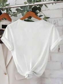 Camisetas de manga corta de talla grande, suaves y transpirables para mujer - Tops casuales de corte holgado para uso diario, camiseta de manga corta con estampado de gato curativo estilo boceto y un pequeño cuello en V, casual y a la moda, cómoda y refrescante, adecuada para diversas reuniones, fiestas y ocasiones de viaje 15207 Transpirable y cómoda - Blanco - Ver 2