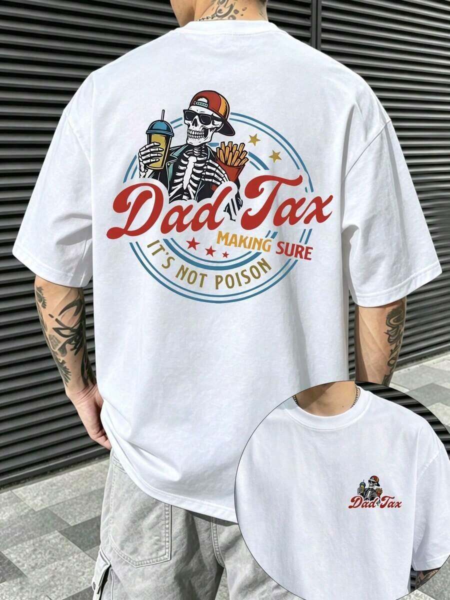 GiftAmerican Camiseta con Estampado de Calavera y Broma Humorística "Impuesto al Papá", Camiseta "Impuesto al Papá/ASEGURÁNDOTE/QUE NO ES ENEMICO", Camiseta Divertida y Graciosa, Camiseta Casual Urbana para Hombre, Camiseta de Manga Corta y Cuello Redondo de Algodón Puro Transpirable para Hombre, Uso Diario, Regalo para Hombre, Regalo Divertido. - Blanco - Ver 1
