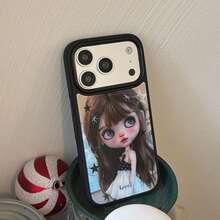 歐美甜酷女孩必備大眼星星絨毛娃娃手機殼,適用於 Apple 17 Pro Max、16 Pro Max、15 Pro、14、13,可愛時尚少女心保護殼,男女通用 - 黑色 - 查看 11