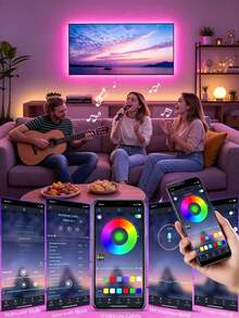 1pc 44-Key Bluetooth Black Disk Light Strip, Smart APP Control Adjustable Multi-Color, Suitable For Home Furniture Decoration, Game Room, Kitchen, TV Backlight, Bedroom, LED Decor Lighting For Holiday Party - White - View 9
