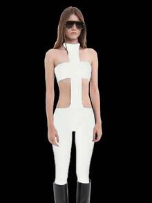 Ropa de calle Sexy Y2K, cuello colgante punk a la moda, mono ajustado retro picante para chica - BLANCO - Ver 4