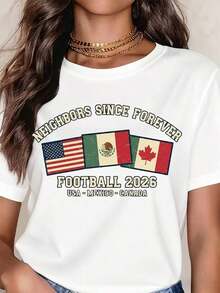 Camiseta de Mujer Neighbors Since Forever Fútbol 2026 Usa México Canadá Casual, Cuello Redondo, Manga Corta, Perfecta para Regalo de Cumpleaños, Adecuada para Usar en Todas las Temporadas, para Uso Diario al Aire Libre - Blanco - Ver 5