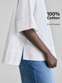 de diseño versátil y casual de serie esencial con sensación de lujo minimalista, con cuello redondo, hombros caídos y diseño suelto, silueta corta por delante y larga por detrás, de estilo urbano moderno y elegante para oficina, ideal para bod - Blanco - Ver 7