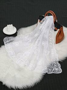 1pc Women's Rose Embroidered Scarf, Lightweight Breathable Lace Headscarf - Multicolor Rose Embroidery - View 14