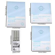 Languo Zeichenübung Skizzenbuch Sets, mit 0,2/0,3/0,4/0,5 mm Pigmentliner 3 Größen A4/B5/24K verdicktes 120 g/m² Papier, kein Tintenverlauf flach liegend 180° PU Cover, auslaufsicheres Markerpapier zum Zeichnen Skizzieren Ausmalen Anime Kunst Schulanfang Kunstbedarf - Sätze - Übersicht 13