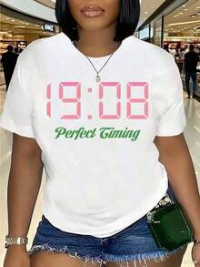 Camiseta Casual Vintage para Mujer, con Estampado Gráfico y Lemas de Empoderamiento en Rosa y Verde, Transpirable, de Manga Corta, Lavable, Ropa Festiva, Ajuste Cómodo, Ropa de Mujer a la Moda, Camiseta Gráfica, 100% Algodón, Duradera - Blanco - Ver 1