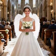 1 pièce Accessoire de costume d'ailes d'ange - Ailes en plumes réalistes, ailes de fée légères pour Halloween, accessoire de déguisement pour femmes en blanc, noir - ailes emplumées - Voir 4