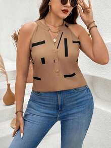 Blusa de hombros descubiertos elegante con estampado floral all-over para tallas grandes en verano - Caqui - Ver 7