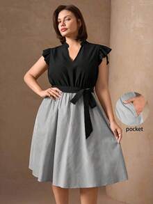 Vestido con estampado gráfico, cuello con muesca, volantes, cinturón, lunares, vestidos para mujer, vestidos casuales de primavera, vestidos de picnic, vestidos de verano, vestidos de primavera, vestidos de festival, vestidos de Pascua, vestid - Multicolor 2 - Ver 3