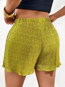 Shorts plisados de talla grande de verano con estampado de leopardo y unicolor - Multicolor - Ver 2