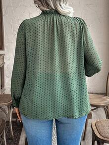 Blusa elegante de talla grande para mujer 2025 con encaje jacquard, parches y mangas con volantes, cintura ceñida y silueta evasé, adecuada para volver al colegio, graduación, vacaciones, San Valentín, festivales de música, Día de la Madre, Hallow - Verde Oscuro - Ver 2