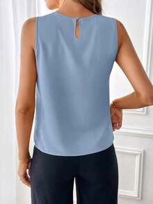 Clasi Blusa sin mangas con detalle de pliegues y escote de ojo de cerradura, blusas sin mangas - Niebla azul - Ver 2
