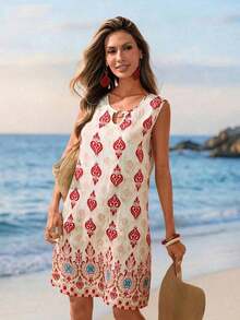 Vestido de verano casual con estampado tropical para vacaciones de mujer - Multicolor 11 - Ver 5