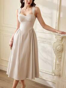 Vestido de mujer elegante y vintage con bolsillos, vestido casual para té, fiesta, vacaciones, verano, para fiesta, boda, graduación, cumpleaños, Pascua y primavera - Albaricoque - Ver 6