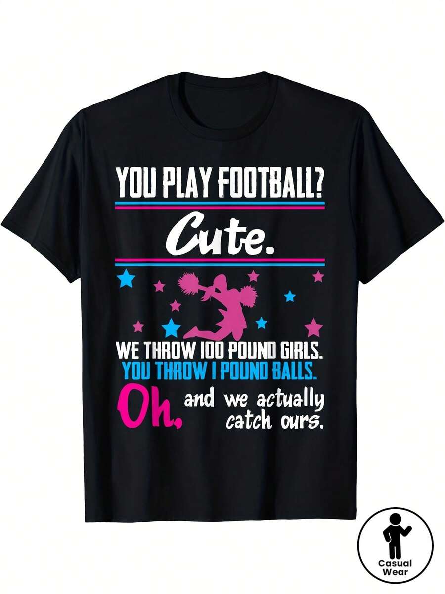 Cheerleader And Soccer T-Shirt, Unisex Retro Style, Machine Washable Casual Wear. Ideal For Parties, Everyday Wear, And Sporting Events. - 黑色 - 查看 1