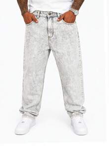 Men's Oversized Wide Leg Balloon Jeans Without Elastane - 大理石紋傑索 - 查看 1