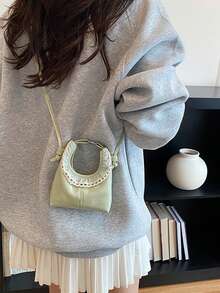 Lace Trim Handbag, Pastel Macaron Color Crossbody Bag, Pleated Cute Mini Purse - Multicolor - View 8