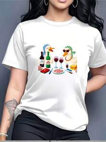 Camiseta de Mujer de 180G a con Cuello Redondo Casual y Diseño Novedoso de Patito Amarillo, Perfecta para Barbacoas de Verano al Aire Libre y Regalos para Reuniones Familiares - Camiseta de Manga Corta de Algodón Suelto con Cuello Redondo Estilo Vintage Urbano Unisex - Blanco - Ver 7