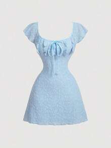 Vestido mini minimalista de unicolor para mujer - Azul 2 - Ver 5