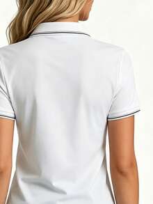 AHTELB 女款夏季 Polo 衫，薄款冰絲透氣百搭日常短袖上衣，時尚鈕扣領設計 白色 - 白色 - 查看 5