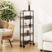 Kitchen Trolley/Serving Cart With 5 Shelves, Rolling Kitchen Shelf With Worktop, Wheels And Handle, 47 X 13 X 96.5 Cm, Black - Black - View 1