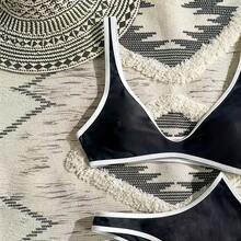 Bikini sexy con ribete blanco, traje de baño de nailon de alta elasticidad y corte alto, versión deportiva. - Negro - Ver 4