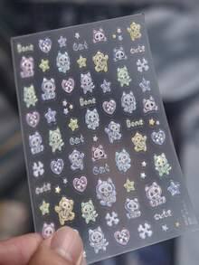 1张炫彩果冻骷髅猫美甲贴纸，可爱Y2K骷髅美甲贴花，粉彩哥特美甲用品 - 彩色 - 查看 6