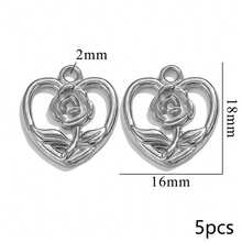 5 mặt dây chuyền hỗn hợp bằng thép không gỉ 304 mạ vàng 18K, hình trái tim/hoa/lá, dùng để tự làm trang sức. - mặt dây chuyền - Xem 24