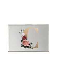 Red Flowers And Gold Letters A-Z Initial Pattern Slim Card Case Minimalist Aluminium Metal Wallet RFID Privacy Protection Credit Card Holder ID Business Card Pouch Portable Card Organizer Thin Metal Purse Multifunctional Card Storage Box For Daily Commute - Multicolor - View 22