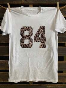 Camiseta de manga corta con estampado gráfico 84, top casual de manga corta con cuello redondo, para verano y primavera, camiseta de mujer para verano. - Blanco - Ver 2