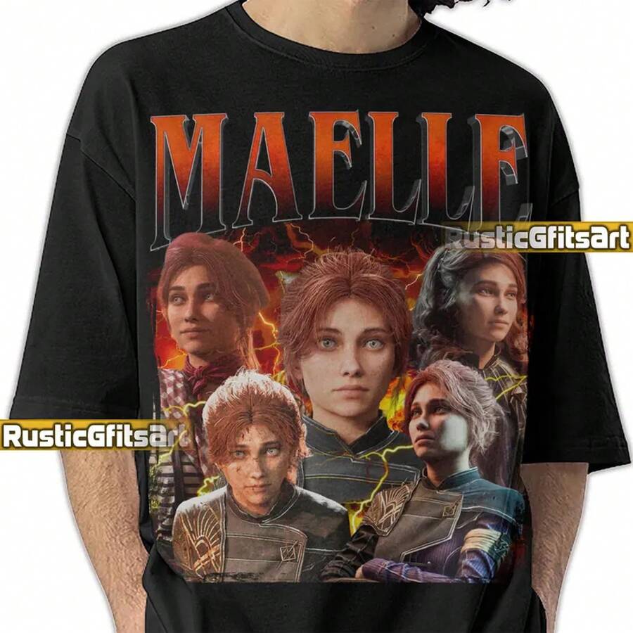 MAELLE CLAIR OBSCUR Shirt, Alicia Maelle Custom T-Shirt, Maelle Vintage Merch, Lune Clair Obscur: Expedition 33 Bootleg Tees - Schwarz - Übersicht 1