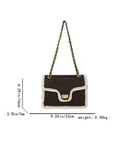 Fashion Pearl Design Straw Shoulder Bag, Small Square Bag For Beach Vacation - Coffee - View 3
