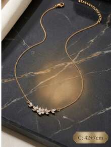 1 Pack Elegant Gold Horse Eye + Zirconia Flower Branch Pendant Necklace, Formal Occasion Accessory - Multicolor - View 3