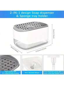 Gift: 1pc Sponge, Random Color) Kitchen Soap Dispenser, Countertop Soap Pump Dispenser, Sponge Nozzle, Dish Soap Dispenser, Kitchen, Storage, Kitchen Essentials, Liquid Soap Dispenser, Soap Dispenser - Designed For Cleaning Dishes In The Kitchen Sink, Equipped With Convenient Non-Slip Base. - Multicolor - View 2