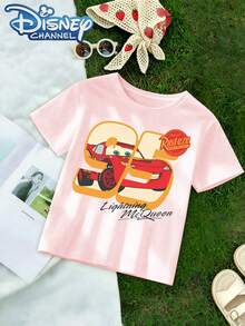 Disney Cute Cartoon Style Men's T-Shirt Cars Lightning McQueen Print Summer Outdoor Wear For Kids Gift - Hồng - Xem 2